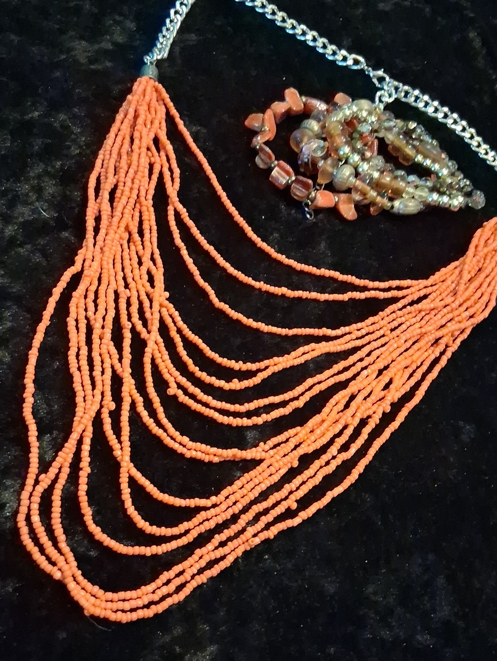ZAD Coral Beaded Multi-Strand Necklace with Silver Chain